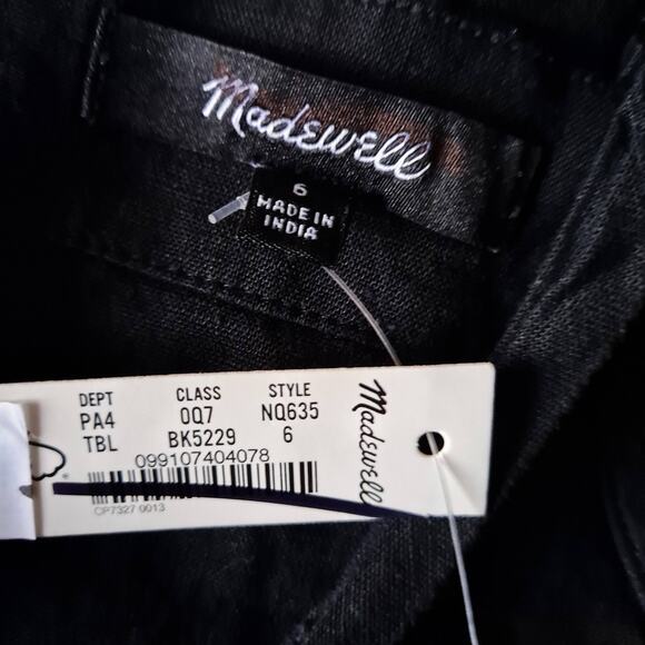 NWT Madewell Romper Linen Blend Tie Waist Sleeveless Square Neck Black Size 6 - Picture 9 of 16